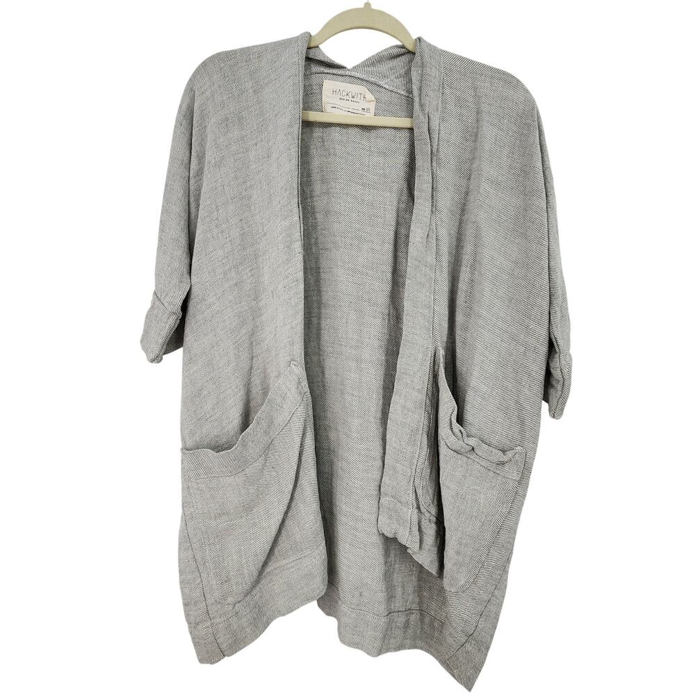 HACKWITH ONE SIZE SUSTAINABLE COTTON WOVEN DOLMAN SLEEVE OVERSIZE CARDIGAN
